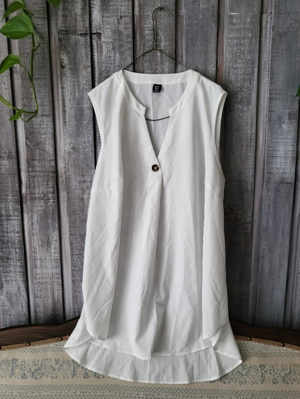 White Sleeveless V Neck High Low Blouse Tunic Top 3XL